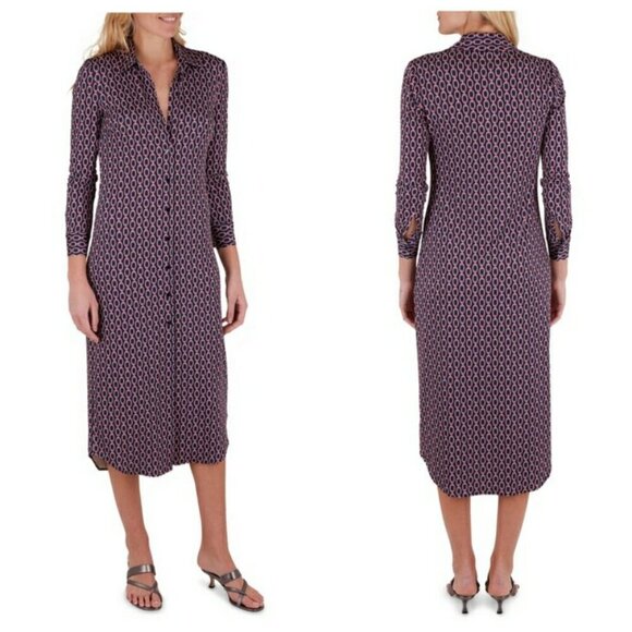 💕L'AGENCE💕 Raelynn Dress ~ Dark Dusty Pink & Midnight Tone Chain Print Medium - Picture 9 of 16